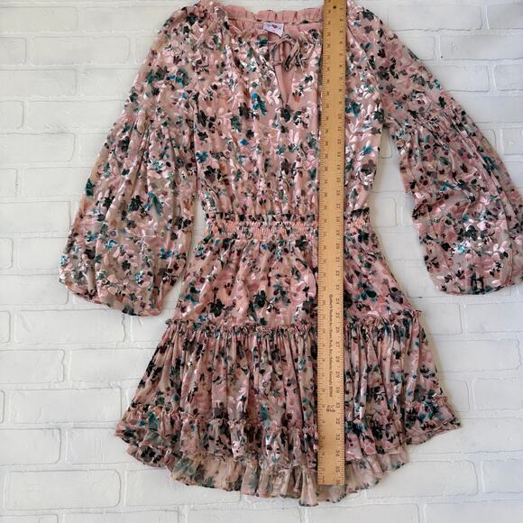 Buddy Love Women's Velvet Pink Floral Elastic Waist 3/4 Sleeve Dress -sz S - Picture 8 of 8